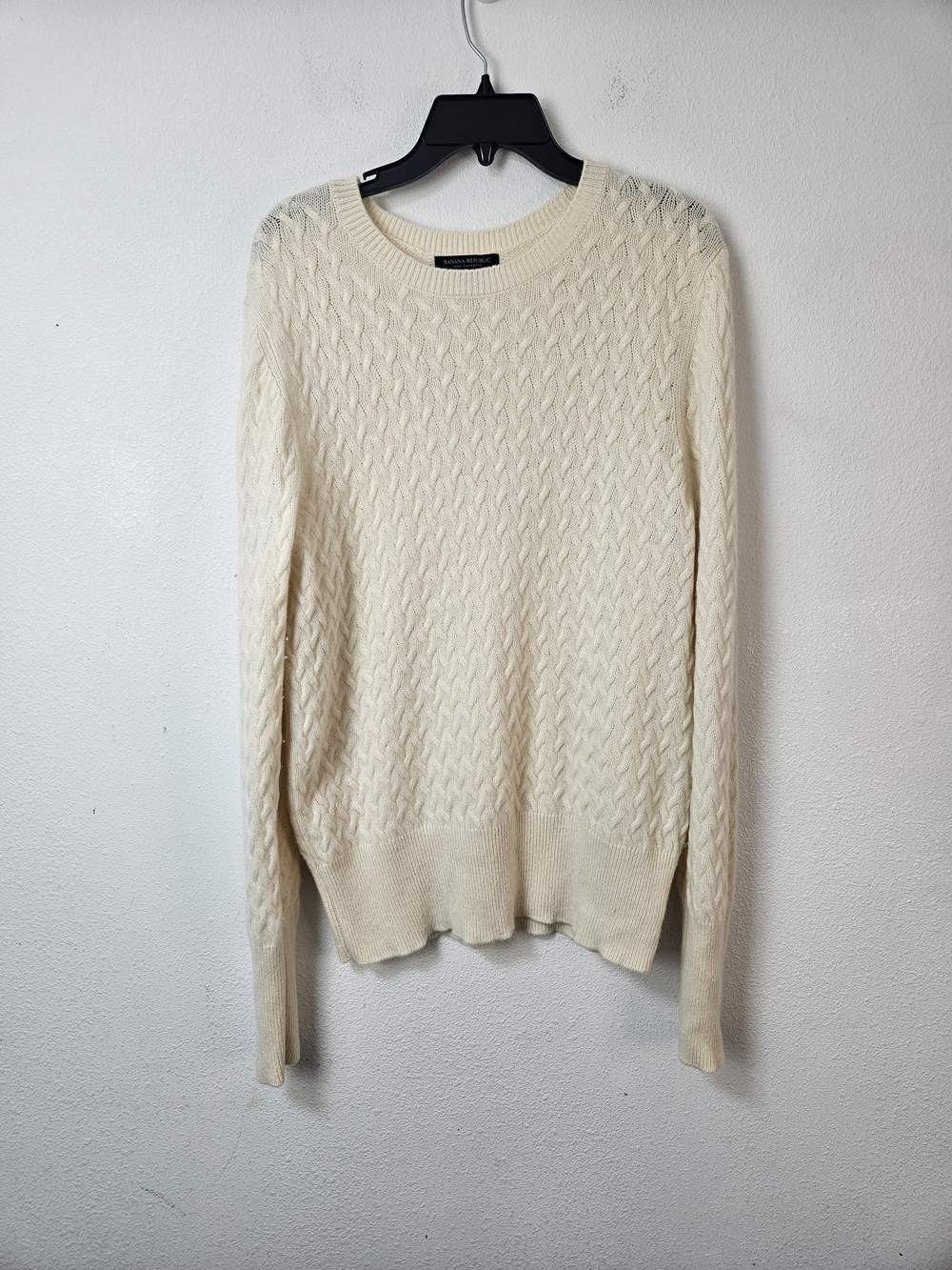 Banana Republic Cashmere Cream Cable Crewneck Sweater Size Large